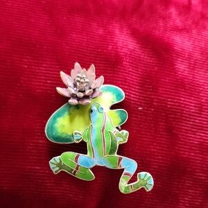 Colorful Frog With Lilly Pad Brooch